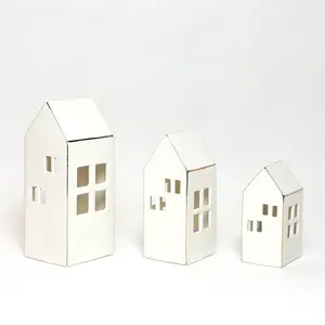Ensemble de décoration de maison de noël LED en toile céramique, blanc, ensemble de 3