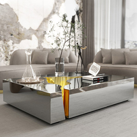 Table basse carrée en acier inoxydable avec incrustation d'or craquelé, finition brillante, style moderne, pour décoration intérieure haut de gamme