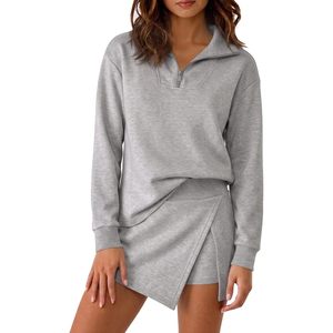 Conjunto de Falda de 2 Piezas Personalizado para Mujer, Sudadera con Media Cremallera, Manga Larga, por Encima de la Rodilla, Estilo Casual Deportivo - Product Image 1