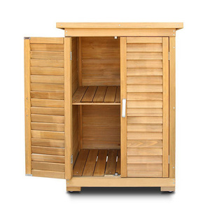flat pack lockable small waterproof cedar timber wooden balcony backyard patio garden tool shed outdoor storage cabinet