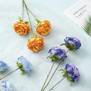Élégantes fleurs artificielles en soie Manta Rose à trois têtes, résistantes à la décoloration, pour mariage, festival, maison, chambre, vitrine - Product Image 1