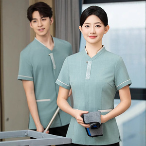 Mùa hè mỏng bất động sản Mall phòng khách sạn vệ sinh nhân viên của ngắn tay áo làm sạch bảo hộ lao động với biểu tượng tùy chỉnh - Product Image 3