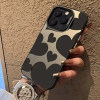 Coque de téléphone tendance noire en forme de cœur colorée pour iPhone 17 Pro Max 16 Plus 15 Pro 14 13 12 11 IMD Funda Housse arrière de téléphone portable