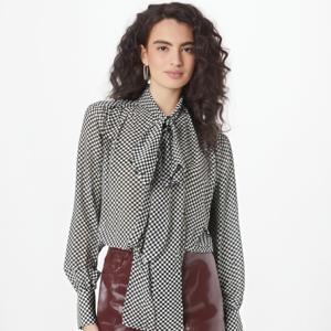 Blus sutra kotak-kotak wanita pola kotak hitam & putih klasik desain musim panas bersirkulasi dasi kupu-kupu vagina ukuran ekstra besar - Product Image 2