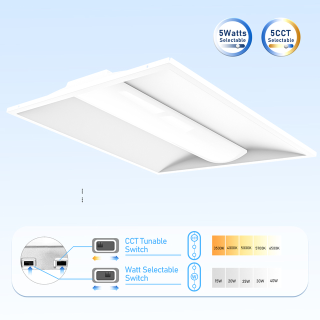 5-Year Warranty IP20 Dimmable LED Recessed Troffer Lamp 2x2 15W-40W FCC Certified CRI>80 Warehouse Lighting DLC 50000 Hours