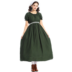 Vestido Colonial Verde Oscuro a Cuadros, Estilo Pionero Victoriano Medieval, Disfraz Gótico para Halloween, Festivales, Fiestas y Representaciones Escénicas - Product Image 4