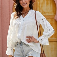 Chemisiers et chemises pour femmes personnalisés Chemise à manches longues avec coutures amples et creux pour femmes Chemisier pour femme en dentelle Tops décontractés Chemisier en mousseline de soie