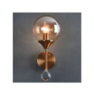 New Modern hotel restaurant antique brass sconces interior double glass ball fancy lights for home wall Lamp