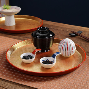 Red Gold Japanese Style <b>Round</b> <b>Tray</b> Non Slip Sushi Tea Dessert <b>Serving</b> <b>Tray</b> Hotel Coffee Drink Use - Product Image 3
