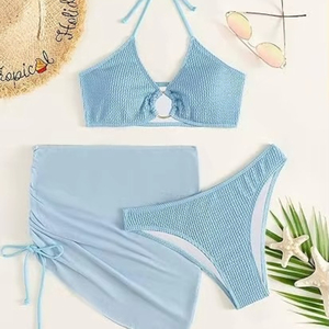 Maillot <span class=keywords><strong>de</strong></span> <span class=keywords><strong>bain</strong></span> femme 3 pièces 2026 : Ensemble bikini halter avec anneau et jupe <span class=keywords><strong>de</strong></span> plage - Product Image 5