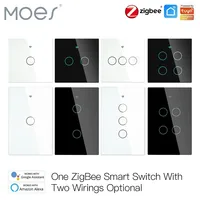 Sakelar Lampu Pintar ZigBee Moes dengan Sentuhan Dinding, Tanpa Netral/Tanpa Netral Tanpa Kapasitor, Aplikasi Smart Life Tuya, Kontrol Suara Alexa Google