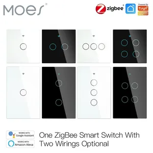 Moes ZigBee Wand-Touch-Smart-Lichtschalter mit Neutralleiter/ohne Neutralleiter, ohne Kondensator, Smart Life APP, Tuya Sprachsteuerung, <span class=keywords><strong>Alexa</strong></span>, Google - Product Image 1