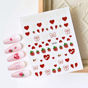 Pegatinas de Uñas 3D con Diseño de Fresas y Letras de Amor para San Valentín 2025, 6 Colores, Corazón Rojo, Decoración de Uñas - Product Image 5