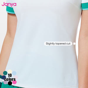 ジャニャ スリミングフィット 通気性 ソフト ピックルボールウェア 半袖 ポロカラー ゴルフトップス カラーブロッキング ヨガ テニスシャツ レディース - Product Image 5