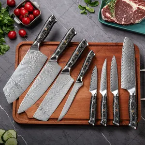 8 Pcs Knife Set Damascus Kitchen Knife 67 Layers Damascus Steel With Acrylic Handle Black