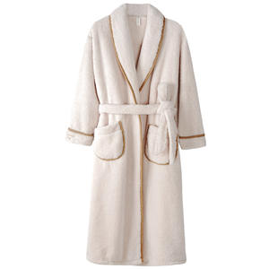 <b>Men</b> and Women Long Coral <b>Fleece</b> Bathrobe Over-the-Knee Style Flannel Lining Plus Size Winter Couples - Product Image 6