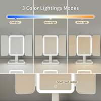 Miroir de Maquillage LED Pliant de Voyage 3 Voies avec Éclairage, Grossissement 2X 3X, Blanc, pour Table, Cosmétique, Trifold