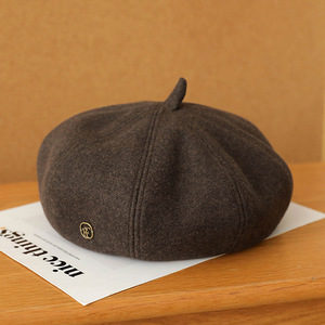 Black Wool <b>Beret</b> For Women Winter Warm Hat Retro Octagonal Style Classic Simple Design - Product Image 4