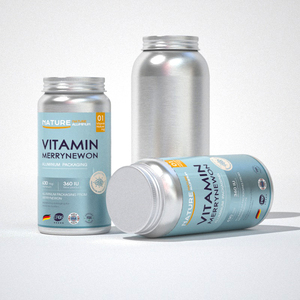 Custom Label 160ml 200ml Aluminum Vitamin Bottle Supplement Packaging Jar for Tablet Storage, Wide Mouth Medicine Container - Product Image 1