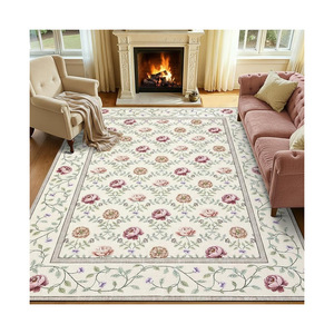 Alfombra de Área con Diseño Floral Estilo Americano, Rectangular, Resistente a las Manchas, para Sala de Estar, Diseño Clásico con Patrón Impreso, Decoración para el Hogar - Product Image 5