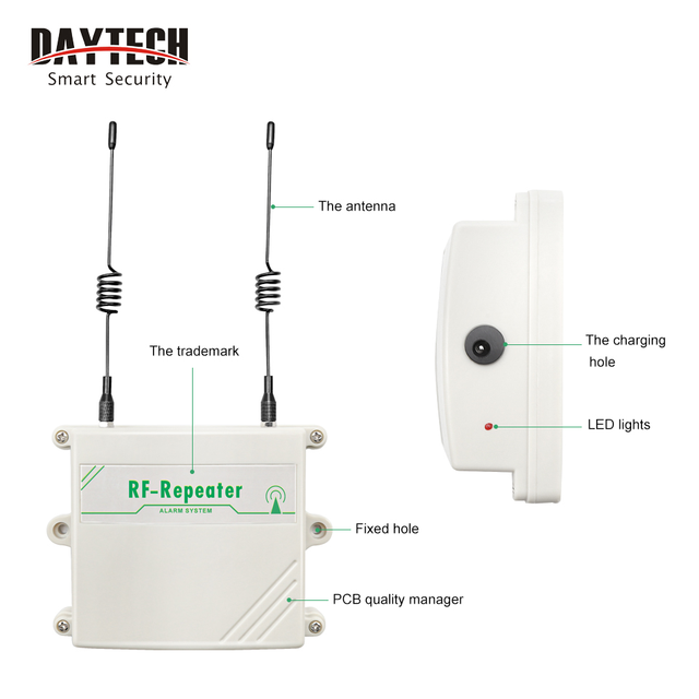 DAYTECH Wireless Repeater 433Mhz 1KM Distance Range Can Work Home Alarm System Uhf Repeater for Factory Home Hospital