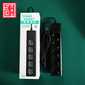 EU plug power strip europe socket extension 2500w 5 ways outlet With Switch Multi Extension Socket