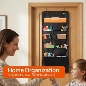 Organizador de archivos colgante de pared con 5 bolsillos, organizador de documentos de oficina negro, para el hogar, el aula, el dormitorio, el espacio de trabajo, minimalista - Product Image 5