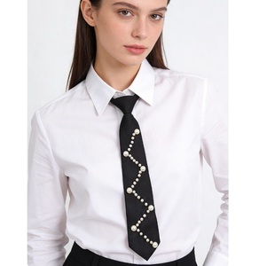 Noeud papillon et <span class=keywords><strong>cravate</strong></span> : Design rétro américain Ivy League <span class=keywords><strong>pré</strong></span>-noué avec des embellissements en perles, accessoires assortis à un gilet de style coréen - Product Image 1