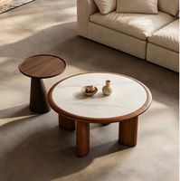 Table basse en bois style farmhouse pour salon, petit appartement, cadre en bois moderne, plateau en ardoise couleur noyer