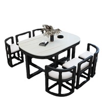 Table à manger invisible en marbre noir et bois massif, populaire, simple, familiale, moderne, minimaliste, appartement, maison