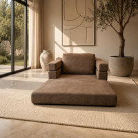 Canapé-lit modulaire moderne convertible avec fonction inclinable, accoudoirs carrés, revêtement en tissu et rembourrage en éponge pour appartement