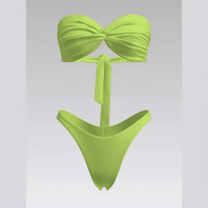 Conjunto de bikini tipo tanga con diseño chic y moderno con lazo frontal – Traje de baño dividido con lazo trasero personalizado para la playa y resorts - Product Image 1