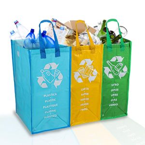 Ensemble de 3 sacs de recyclage pour verre, plastique, papier, contenants de tri réutilisables et imperméables pour la séparation des déchets - Product Image 1