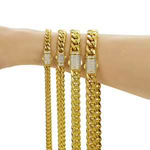 Wholesale PVD Gold Plated Stainless Steel Miami Cuban <b>Chain</b> Necklace with <b>Iced</b> <b>Out</b> Buckle [6-14MM 16-31"] - Product Image 3