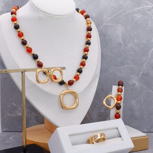 Collar de acero inoxidable chapado en oro de 18k para mujer, conjunto <span class=keywords><strong>africano</strong></span> de cuentas, joyería, venta al por mayor - Product Image 2