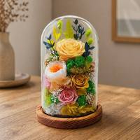Rose éternelle artisanale bleu roi sous cloche en verre avec base en bois pour chambre à coucher, Saint-Valentin, Pâques, Noël - Vente en gros