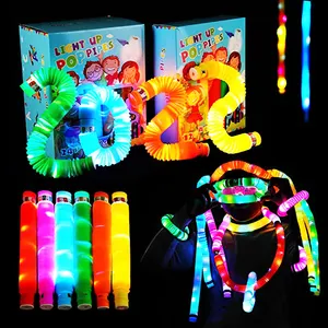 Komik renkli teleskopik fidget tüp oyuncaklar stres giderici flaş boruları led pops tüp germe oyuncaklar çocuklar için
