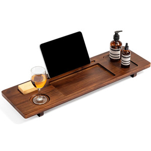 Plateau de bain en teck pour baignoires autoportantes, organiseur de bain de luxe, antidérapant, résistant à l'eau, avec <span class=keywords><strong>porte</strong></span>-verre à vin et support pour téléphone - Product Image 1