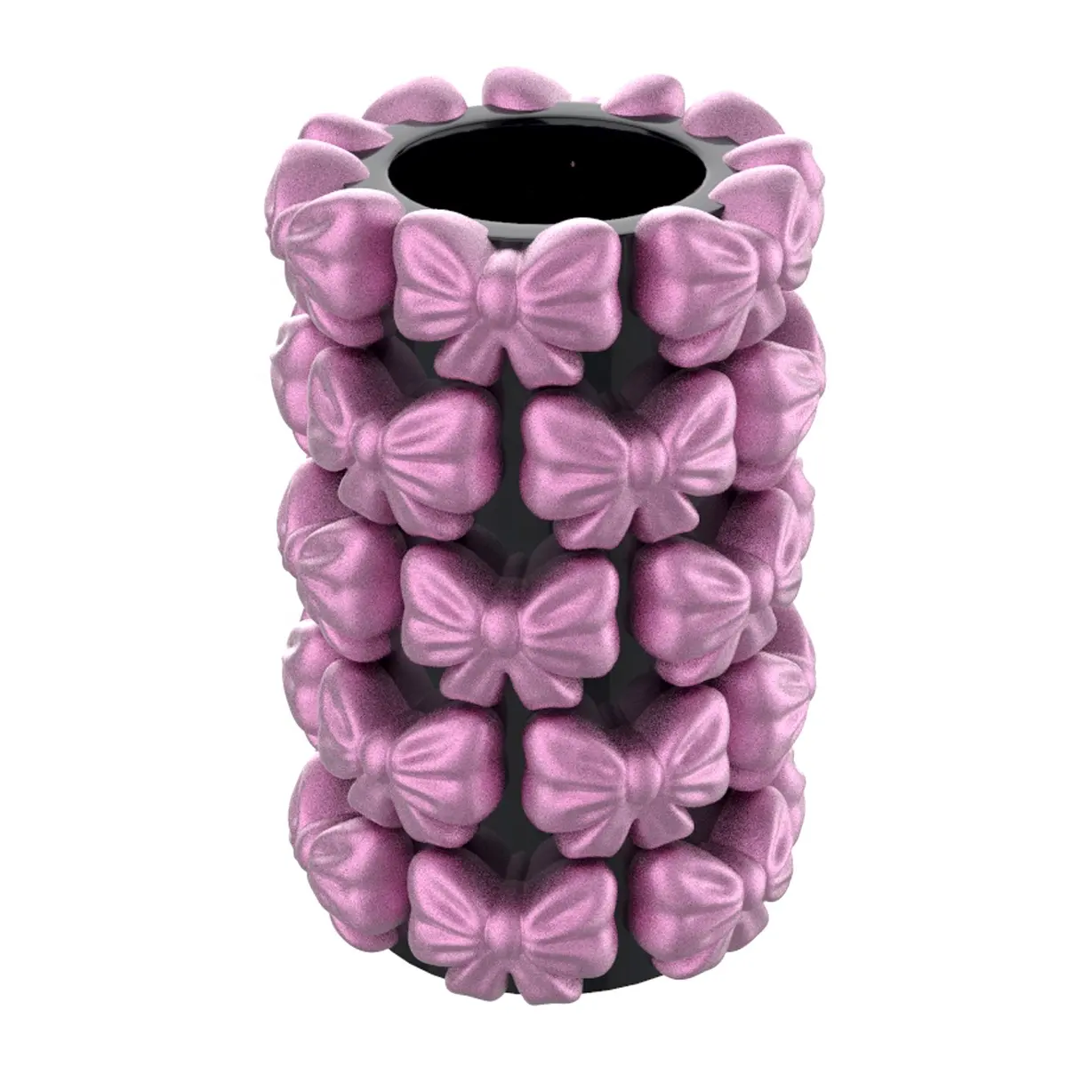 Forme personnalisée protégée par le droit d'auteur créatif esthétique arcs d'intérieur design décor à la maison noir et rose en céramique bowknot vase à fleurs