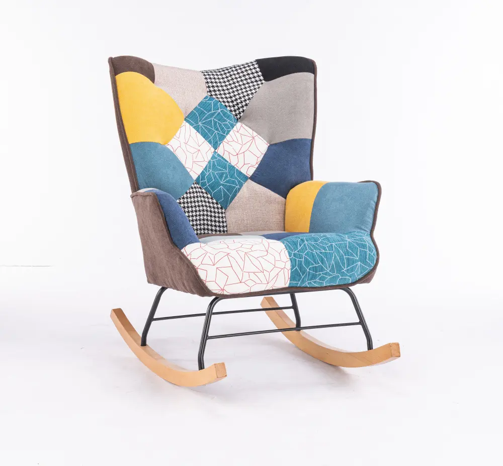 Patchwork-Design moderner Freizeitsessel gepolstert Rückenbelag Schaukel-Wohnzimmer-Sessel