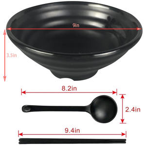 Bol à nouilles en mélamine noire pour restaurant, 9/10/12/14 pouces, côtelé, pour ramen, soupes et <span class=keywords><strong>poke</strong></span> bowls - Product Image 5