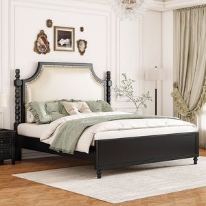 เตียงไม้สไตล์อเมริกัน ขนาด 1500x2000 มม. 1800x2000 มม. พร้อมที่เก็บของ กล่องเก็บของสูง สีดำ ดีไซน์ฝรั่งเศสทันสมัยเรียบง่าย - Product Image 4