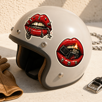 Autocollants personnalisés lèvres rouges style punk, imperméables, style rock, chaîne à pointes, vinyle chromé PVC découpé, design autocollant moto personnalisé