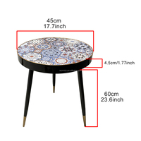Table d'appoint ronde pour canapé, plateau en verre avec impression UV, style bohème, table basse avec pieds en métal amovibles pour salon