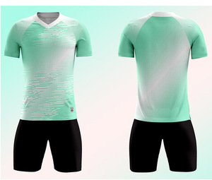Nouveaux uniformes d'équipe de formation pour enfants, à manches courtes, respirants, légers, imprimés par transfert thermique, en polyester, col en V, pour le sport - Product Image 1