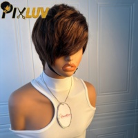 Perruques en cheveux humains bruns en gros, cheveux vietnamiens bruts, coupe pixie courte, perruque sans colle fabriquée à la machine avec frange pour femmes