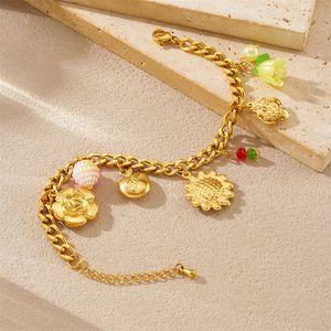 Conjunto de Collar y Pulsera con Colgante de Girasol Floral de Acero Inoxidable, Chapado en Oro de 18k, Joyería Impermeable para Mujer - Product Image 3