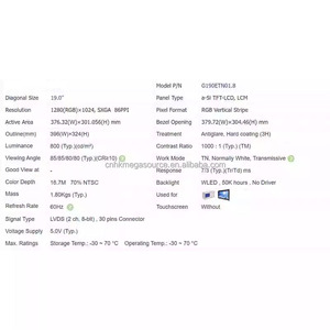 Module LCD d'origine neuf G190ETN01.8 AUO, écran LCD 19 pouces, panneau LCD 1280*1024, panneau d'affichage LVDS - Product Image 3
