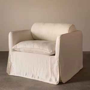 Sofá individual estilo japonés Wabi Sabi, tela de lino, funda extraíble y lavable, forma cuadrada, relleno de espuma, para casas de huéspedes y salas de estar. - Product Image 3