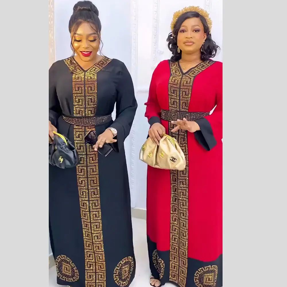 Pabrik Kustom Pakaian Abaya Muslim Mewah Dubai Afrika Berlian Imitasi Desainer Wanita Gaun Muslim Abaya